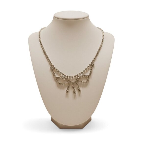 Vintage Rhinestone Necklace With Bow Design & Box Clasp 15" - Picture 1 of 7